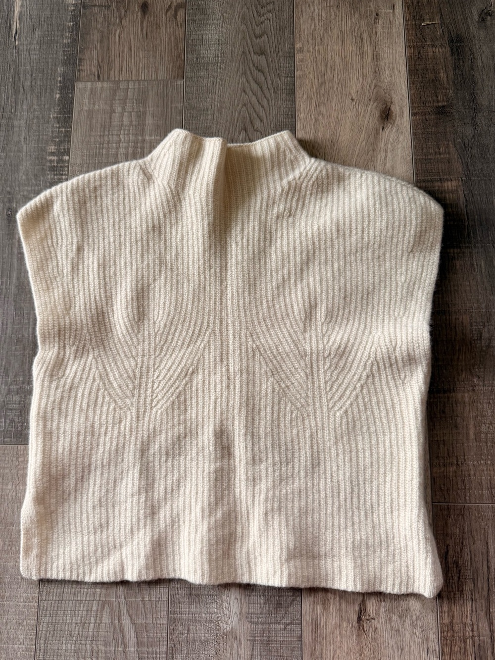 Maeve Anthropologie Cream Sleeveless Mock Neck 100% Lambs Wool Sweater Cropped